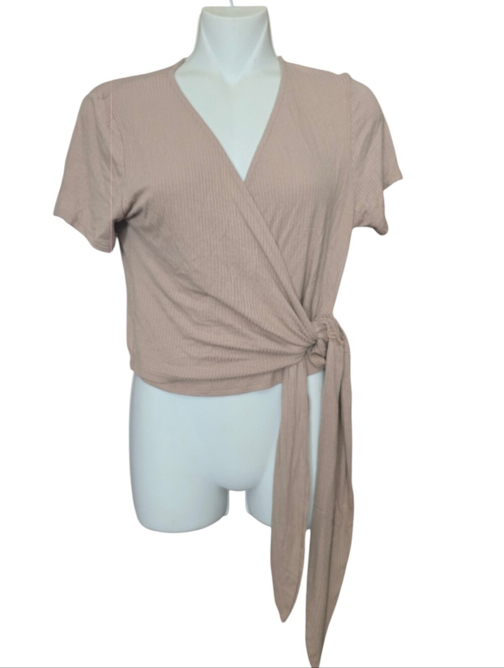 Lulu's Blush Ribbed Tie-Waist Wrap Crop Top